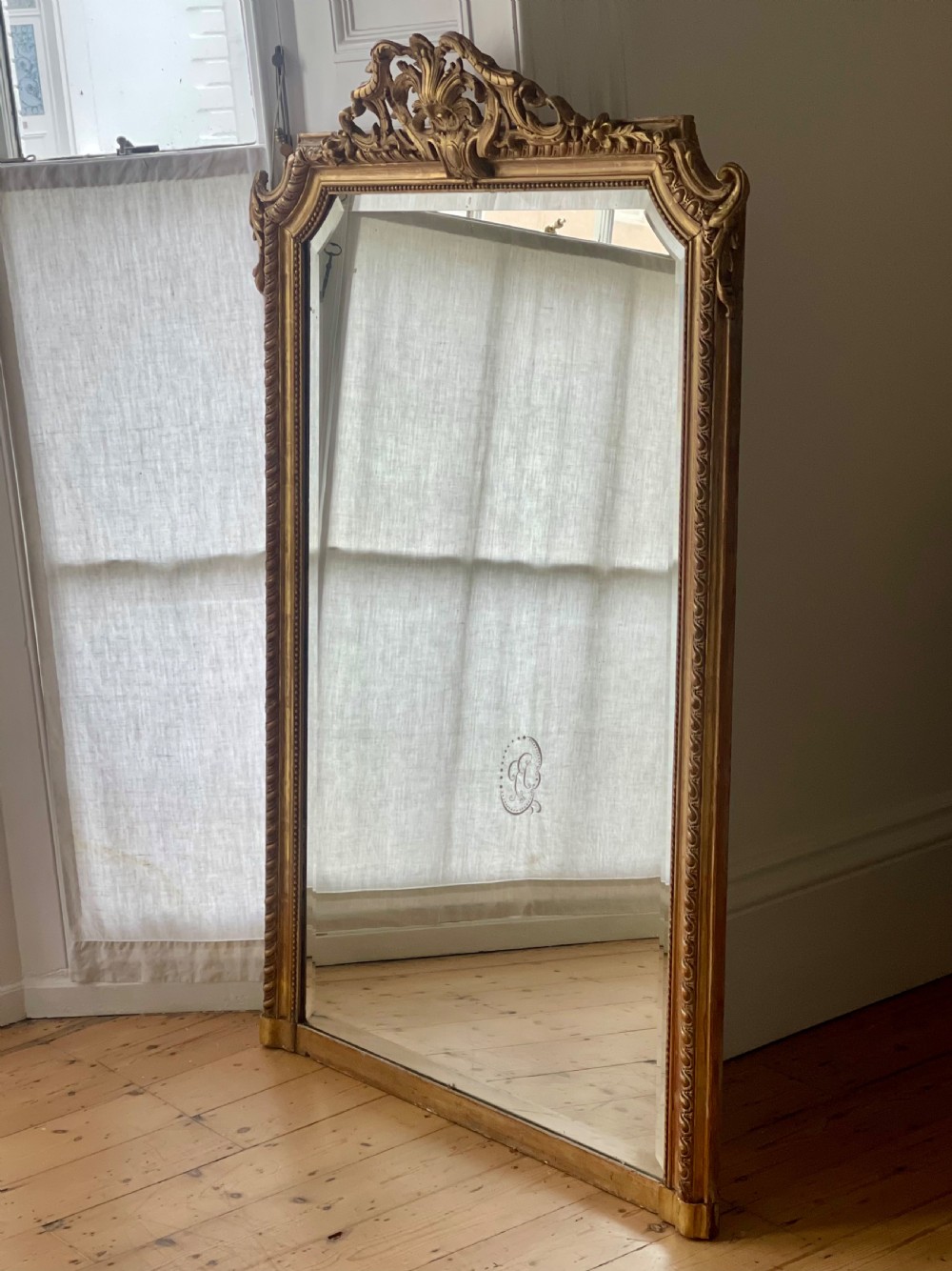 Large antique French gilt mirror - bevelled glass View XI