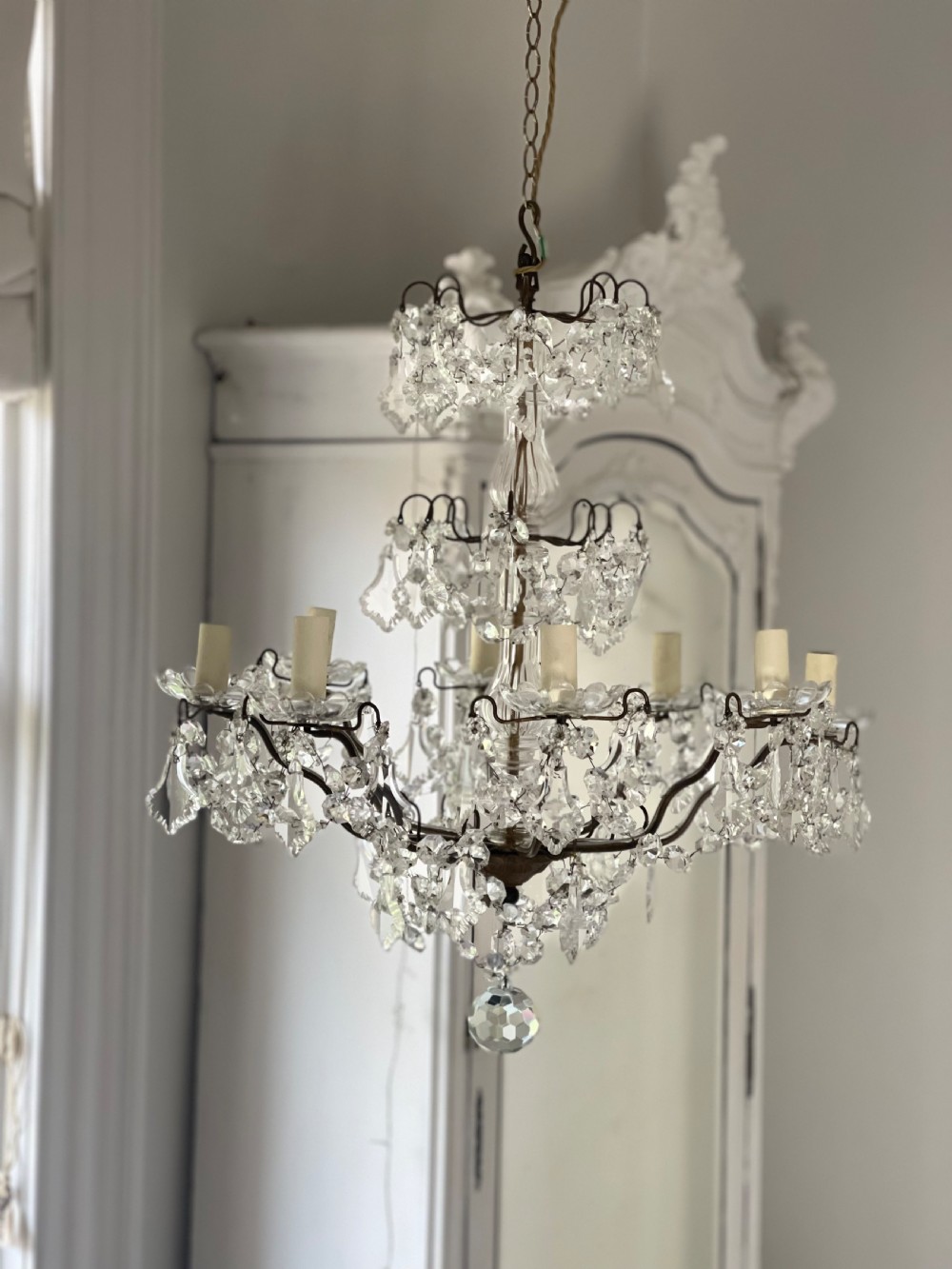 Antique French crystal chandelier- rewired View III