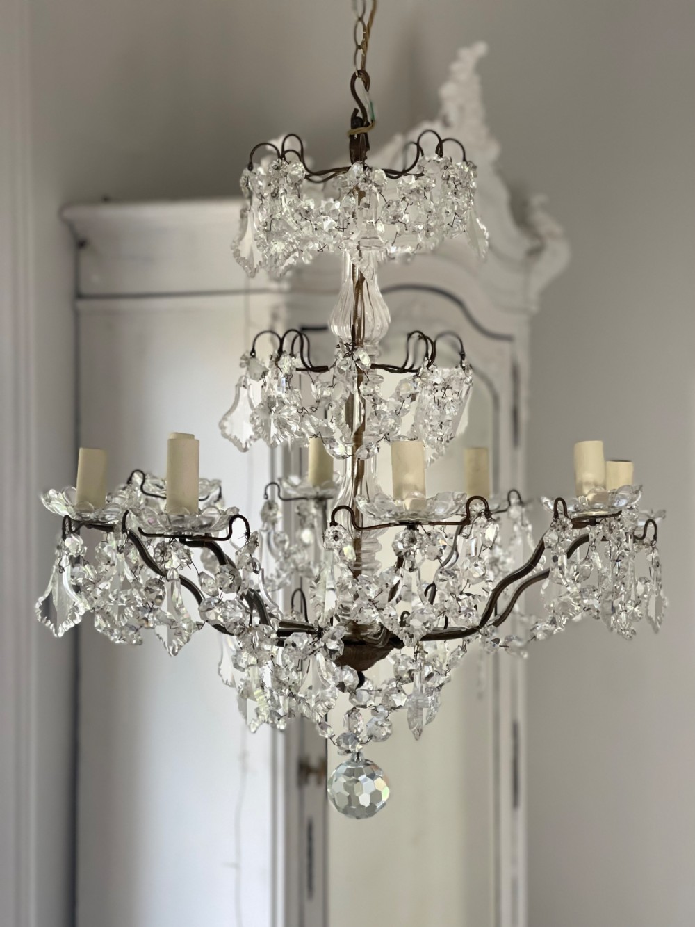 Antique French crystal chandelier- rewired View X