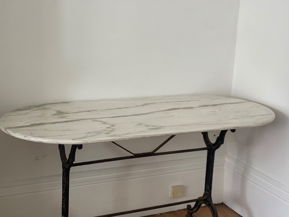 Antique French marble and iron bistro garden table  View III