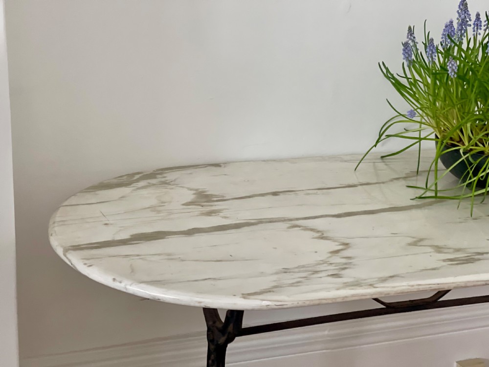 Antique French marble and iron bistro garden table  View IV