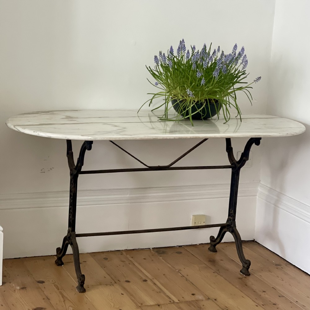 Antique French marble and iron bistro garden table 