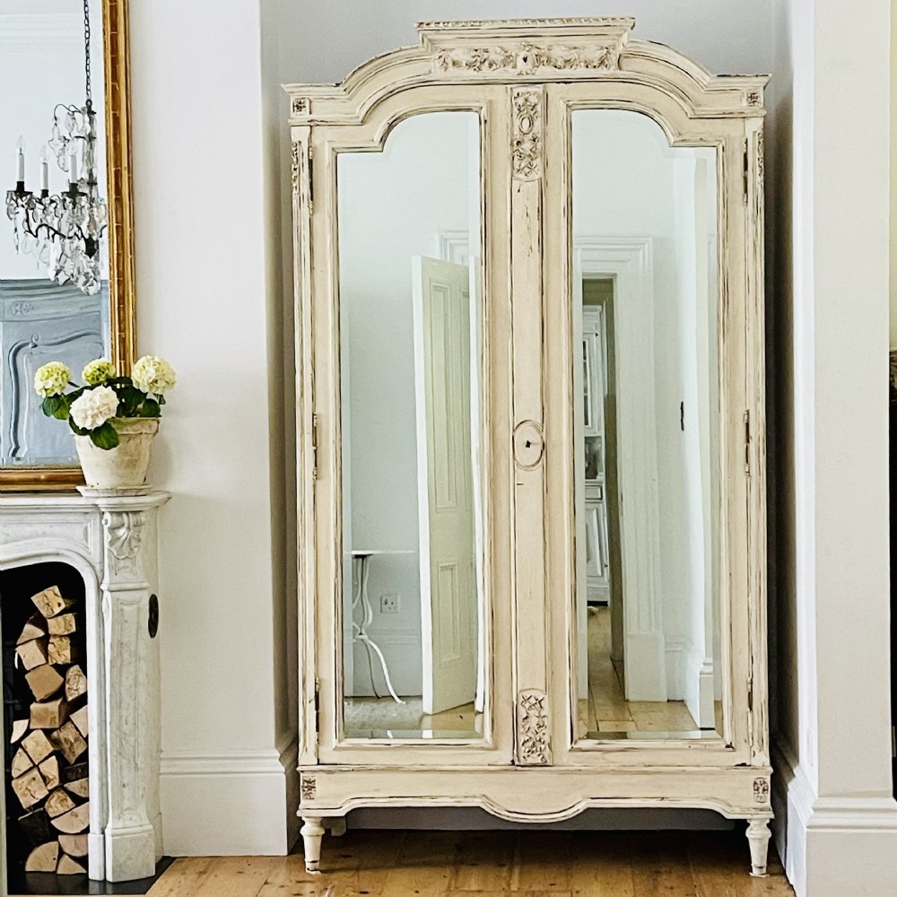 Antique French mirrored armoire linen press - PARIS