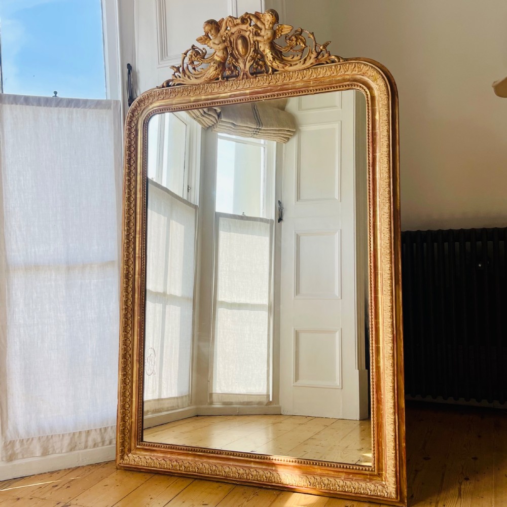 Large Antique French Gilt Cherub Mirror