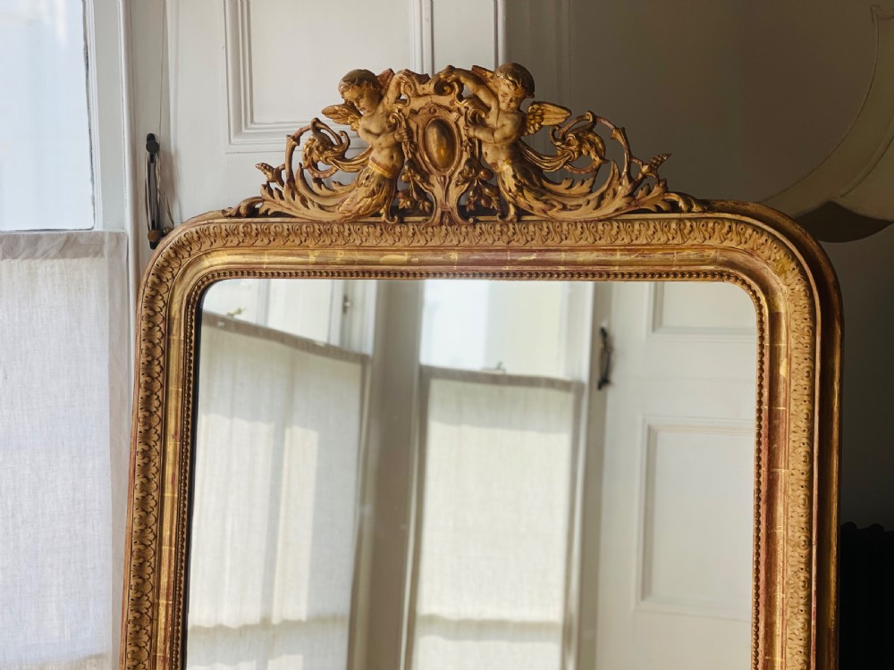 Large Antique French Gilt Cherub Mirror View V