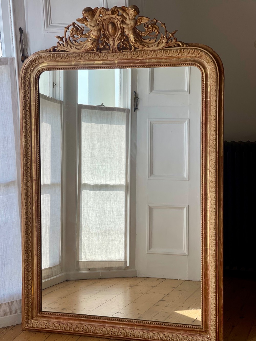 Large Antique French Gilt Cherub Mirror View VI