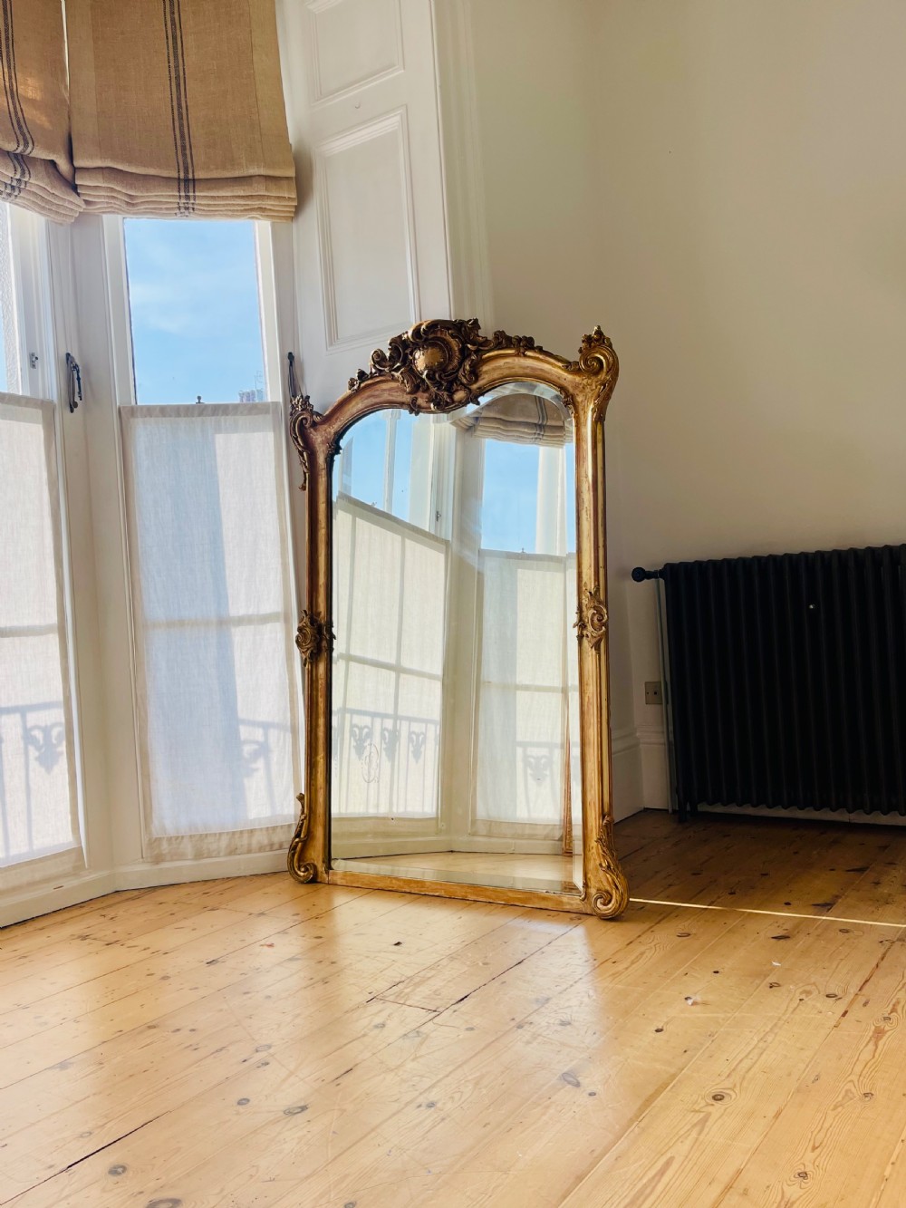 Large Antique French gilt Louis XV mirror - bevelled glass View II
