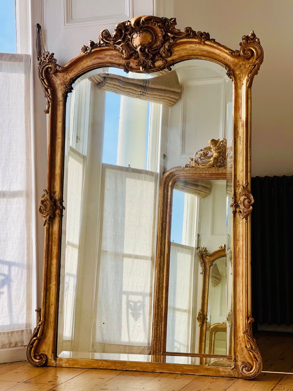 Large Antique French gilt Louis XV mirror - bevelled glass View III