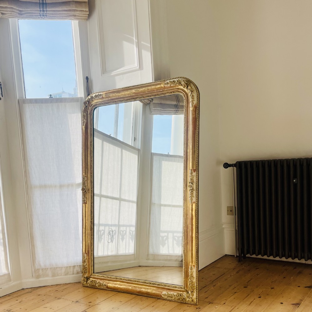  Large antique French gilt and bare gesso Louis Philippe mirror - mercury glass 
