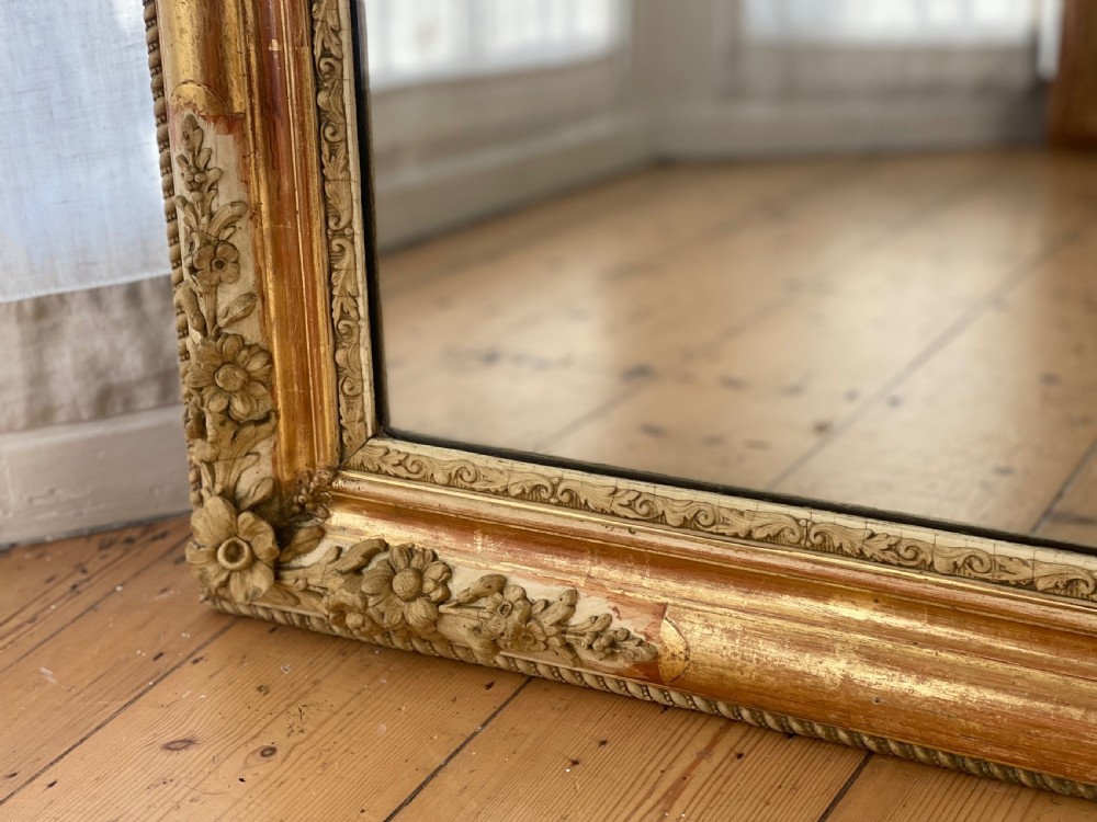  Large antique French gilt and bare gesso Louis Philippe mirror - mercury glass 
 View III