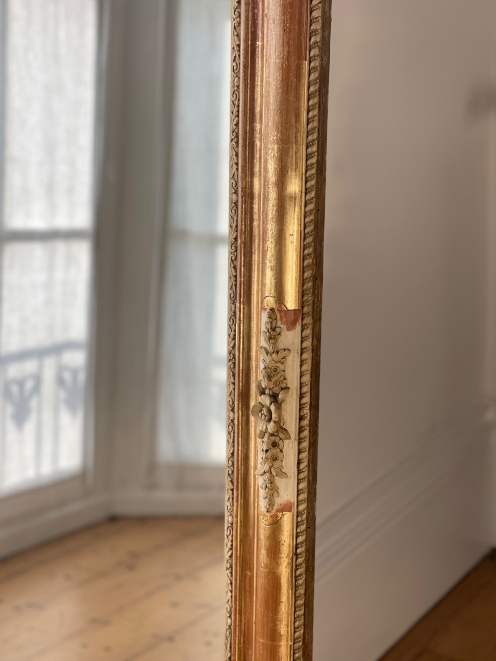  Large antique French gilt and bare gesso Louis Philippe mirror - mercury glass 
 View IV