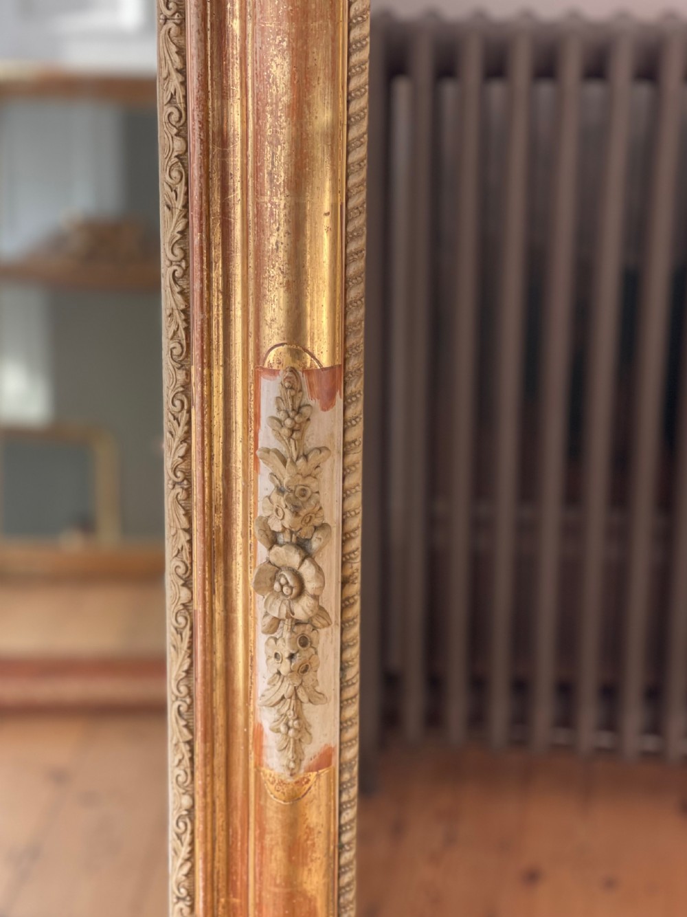  Large antique French gilt and bare gesso Louis Philippe mirror - mercury glass 
 View V