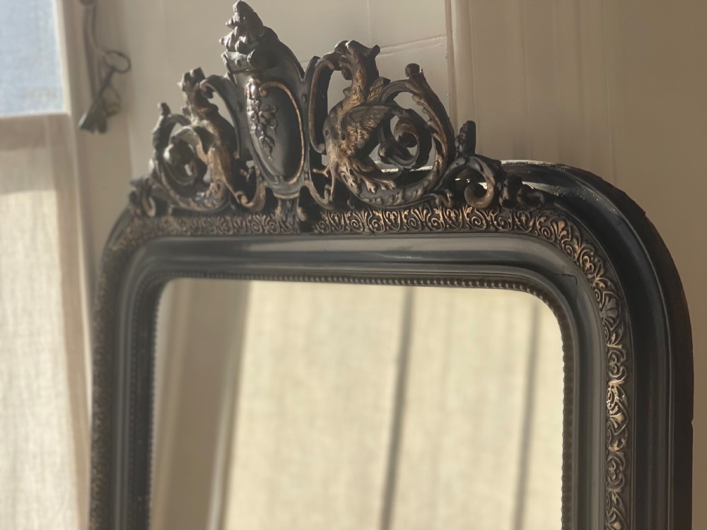Large antique French and gilt ebonised mirror  View II