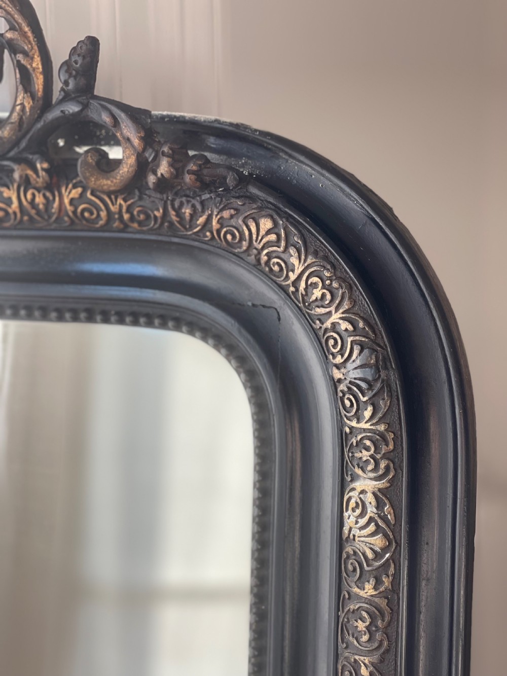 Large antique French and gilt ebonised mirror  View IV