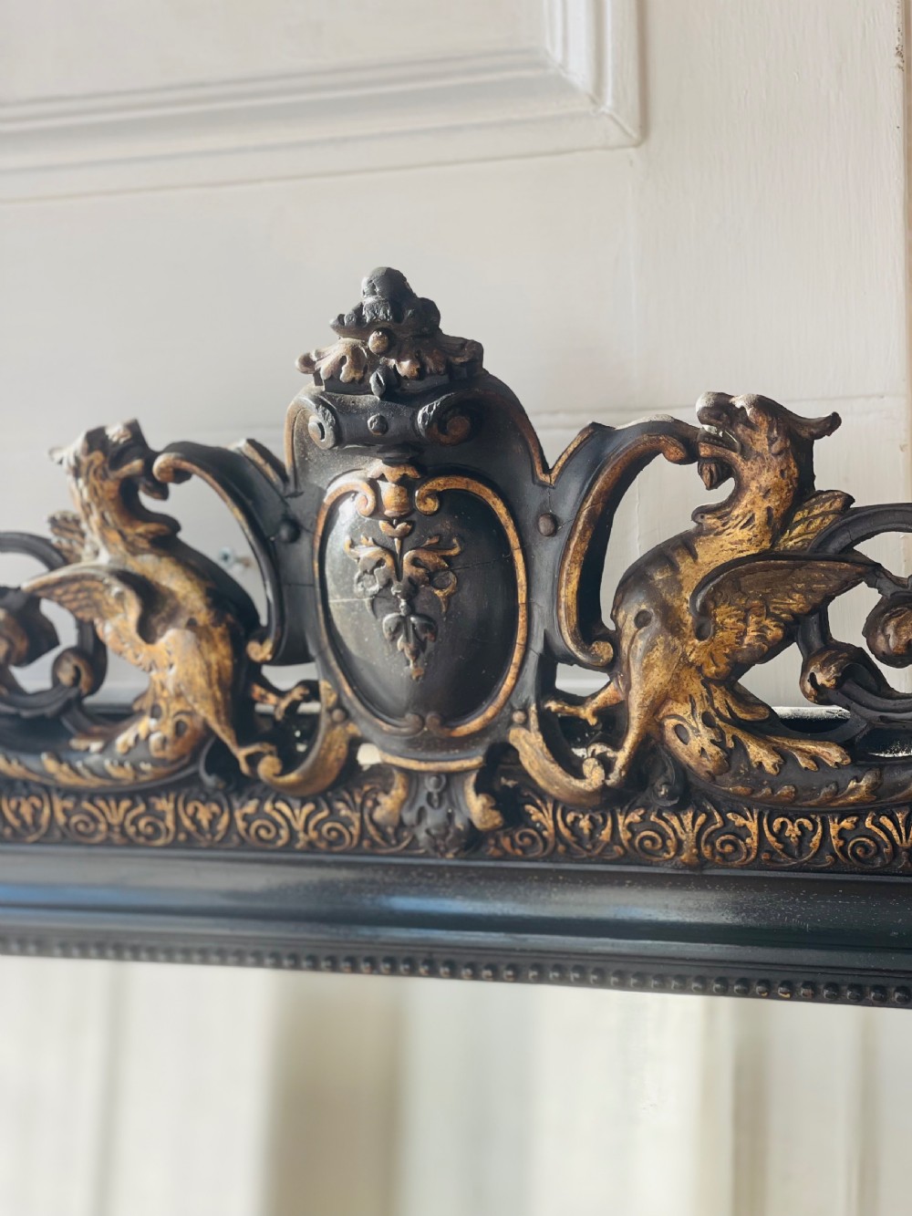 Large antique French and gilt ebonised mirror  View IX