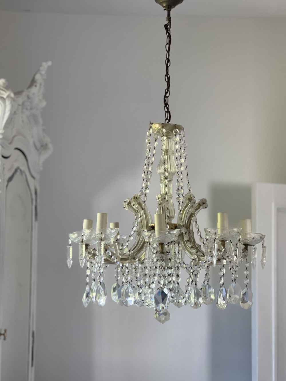 Antique French 8 arm crystal chandelier 