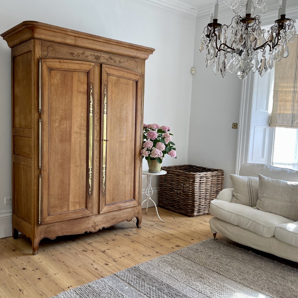 Antique French oak wedding armoire wardrobe - hanging rail 