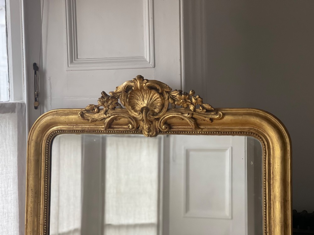 Antique French gilt crested mirror View II