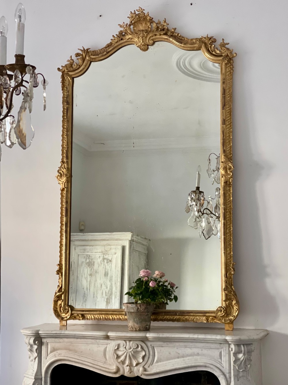 Large antique French gilt mirror c1850