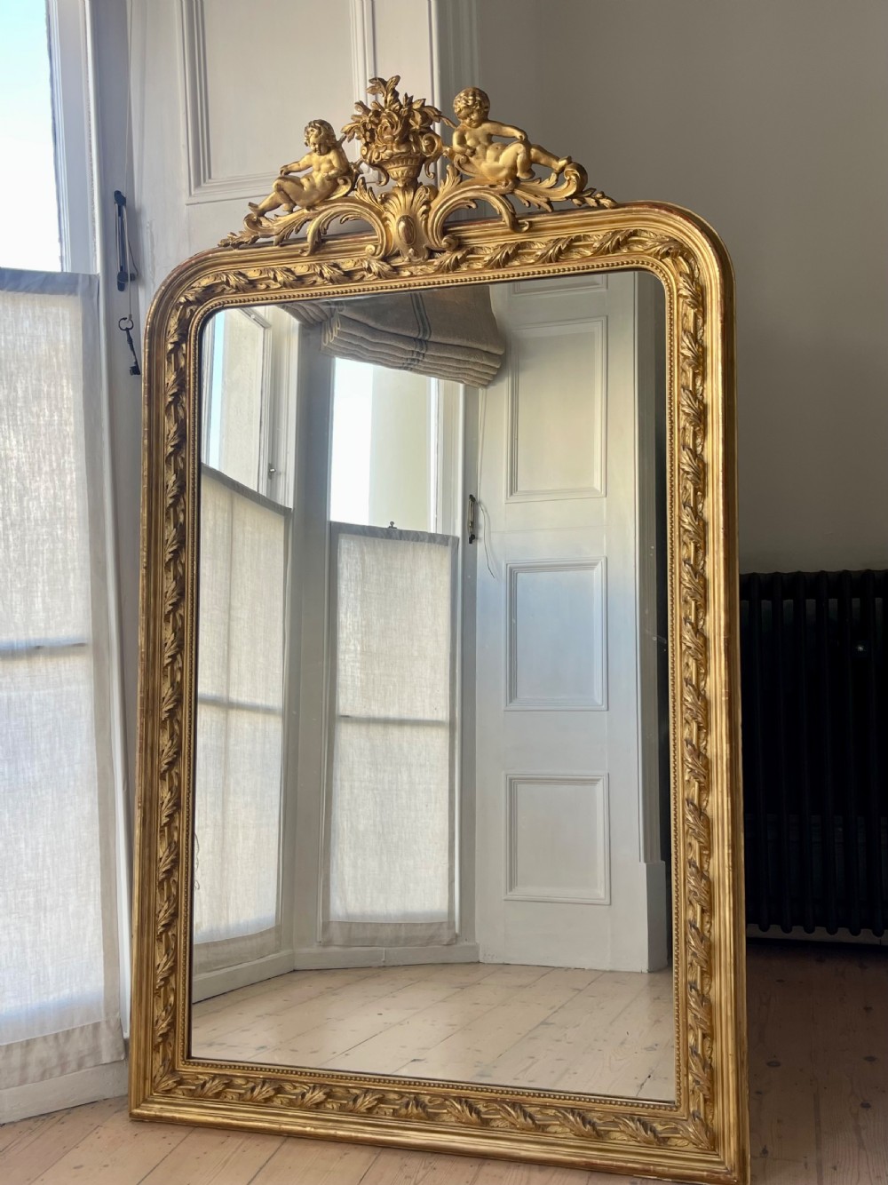 Large antique French gilt mirror overmantel 