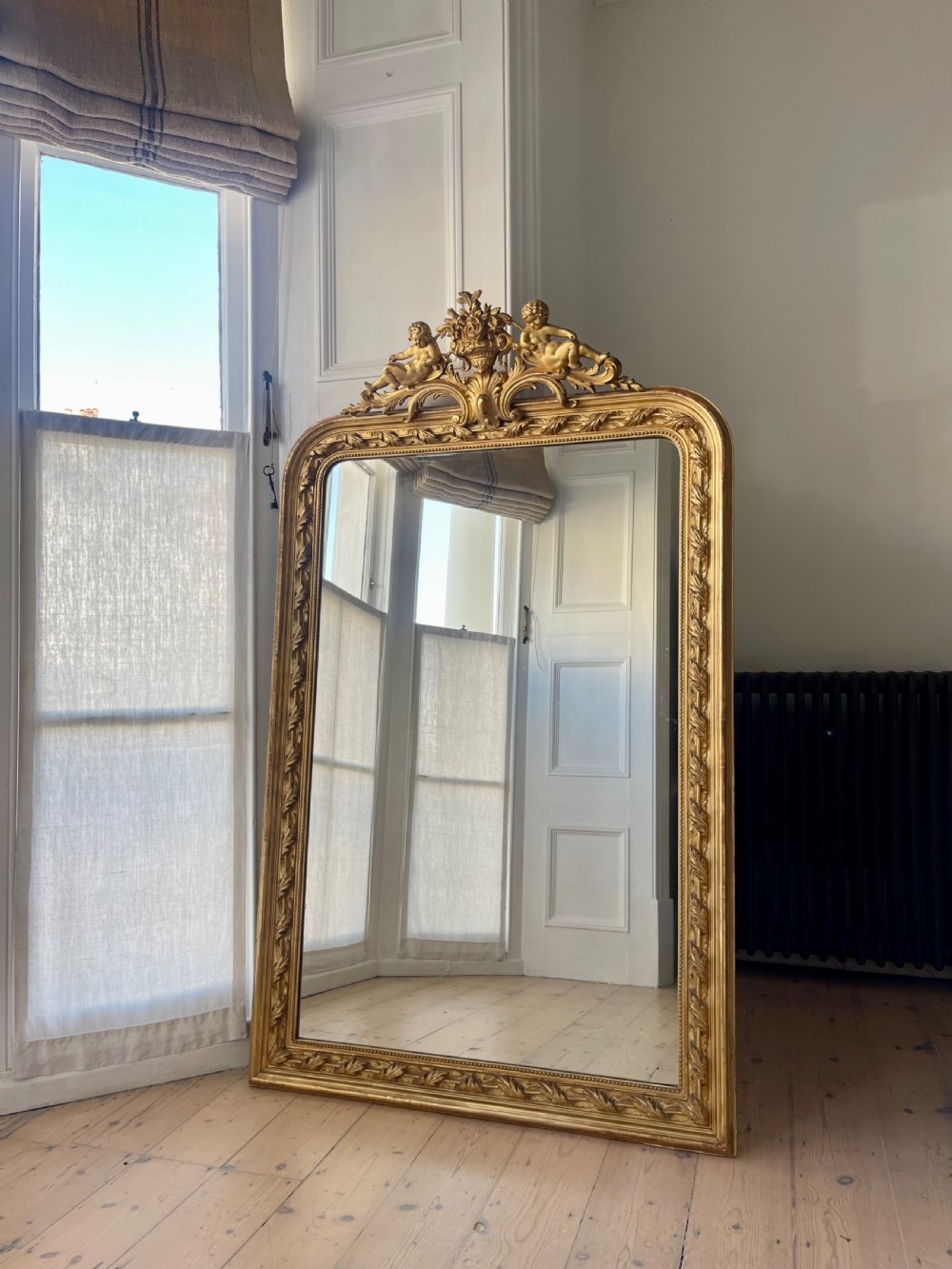Large antique French gilt mirror overmantel  View II
