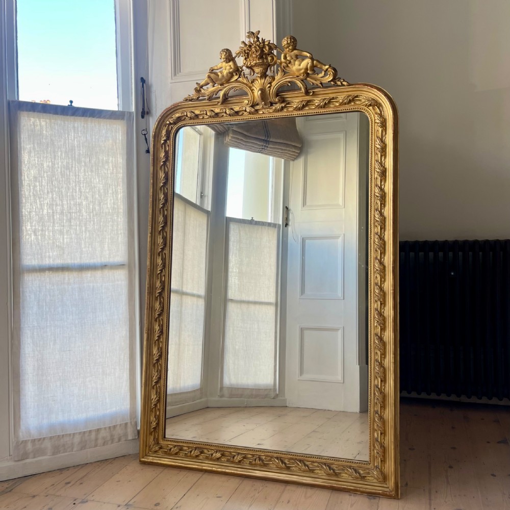 Large antique French gilt mirror overmantel  View III