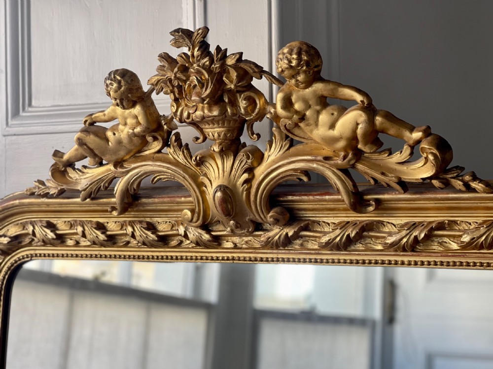 Large antique French gilt mirror overmantel  View V