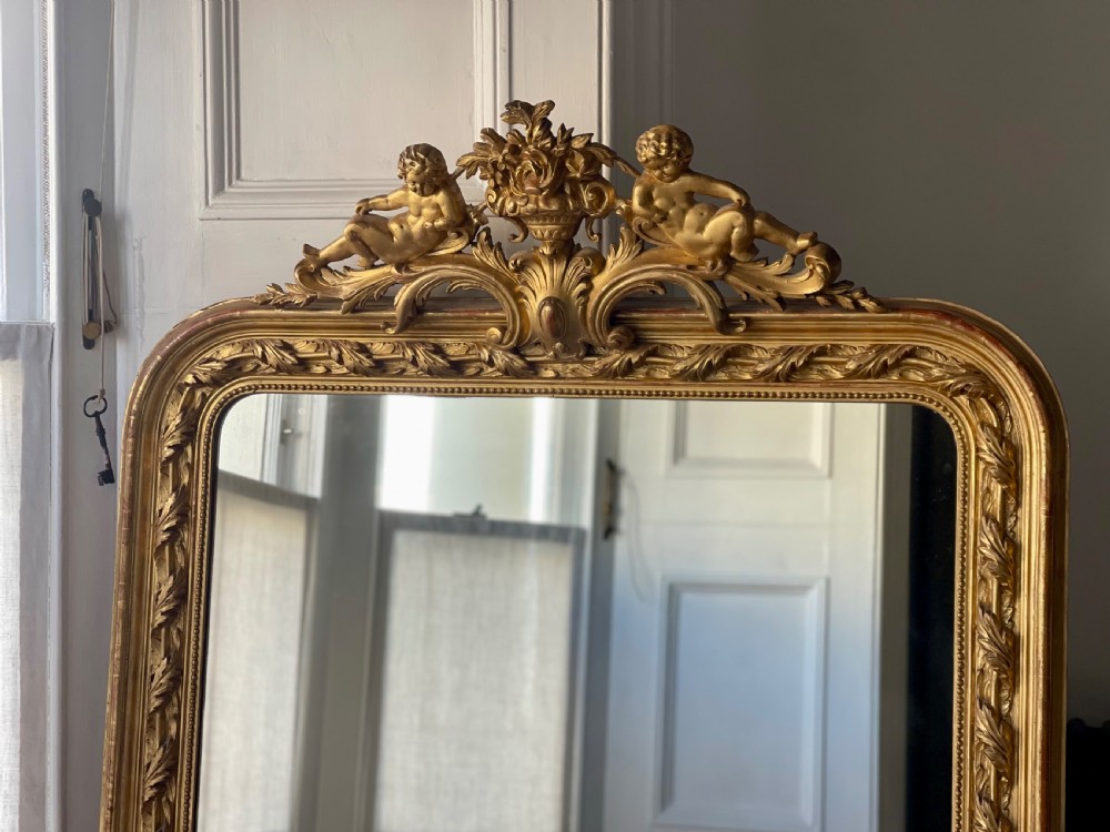 Large antique French gilt mirror overmantel  View VII
