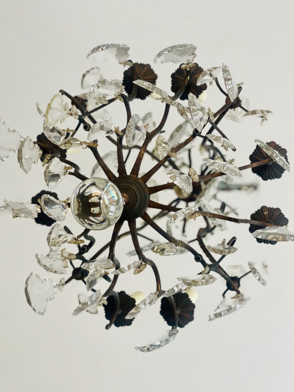 Large antique French crystal cage chandelier View II