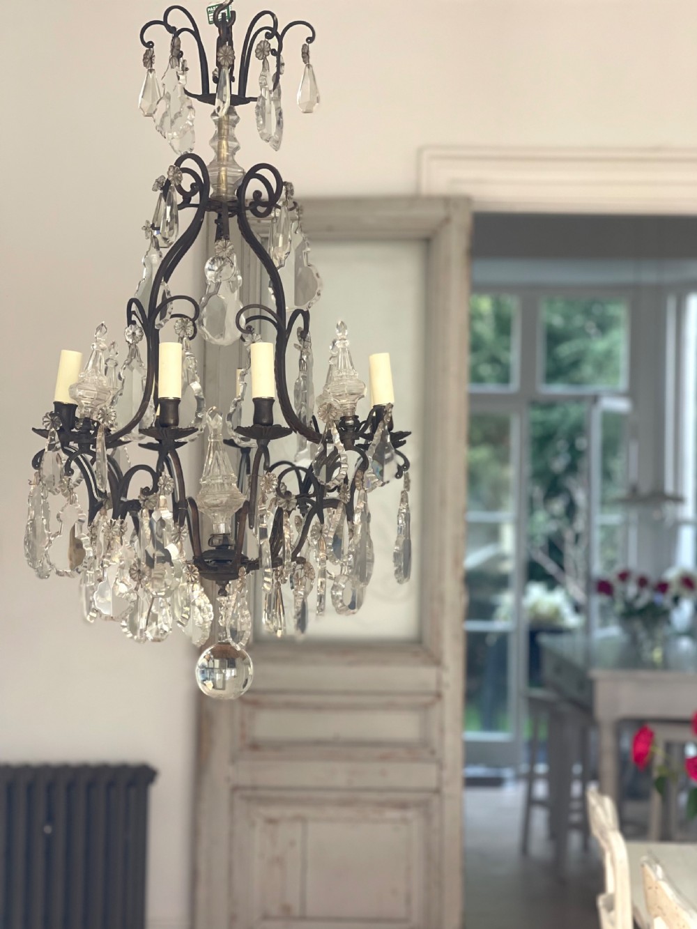 Large antique French crystal cage chandelier View IV