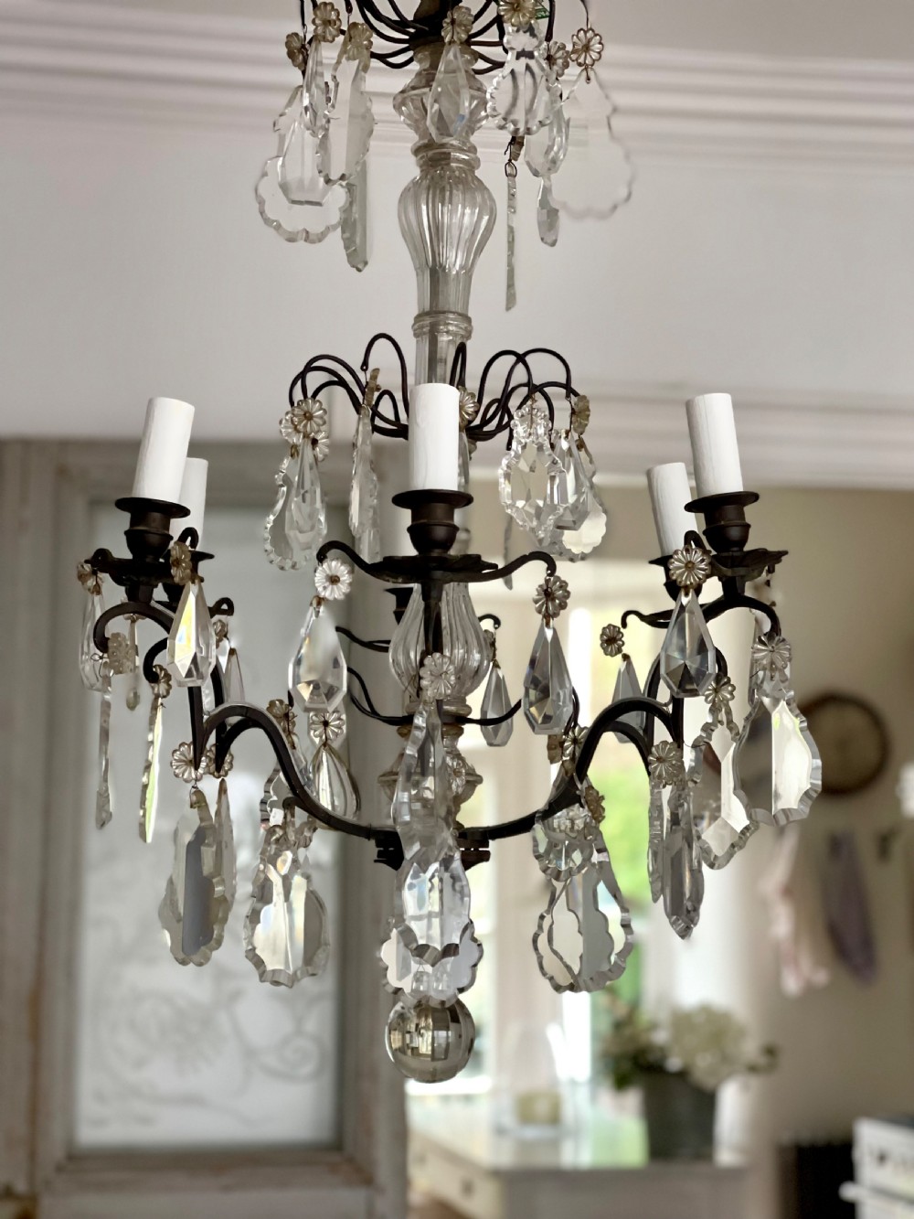 Antique French crystal 6 arm chandelier