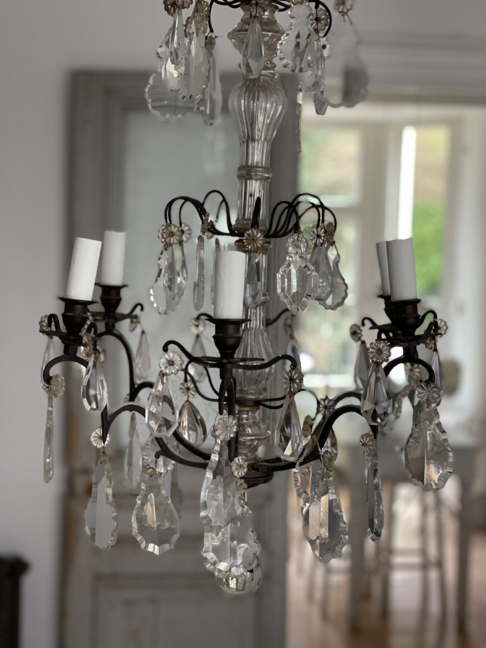 Antique French crystal 6 arm chandelier View III