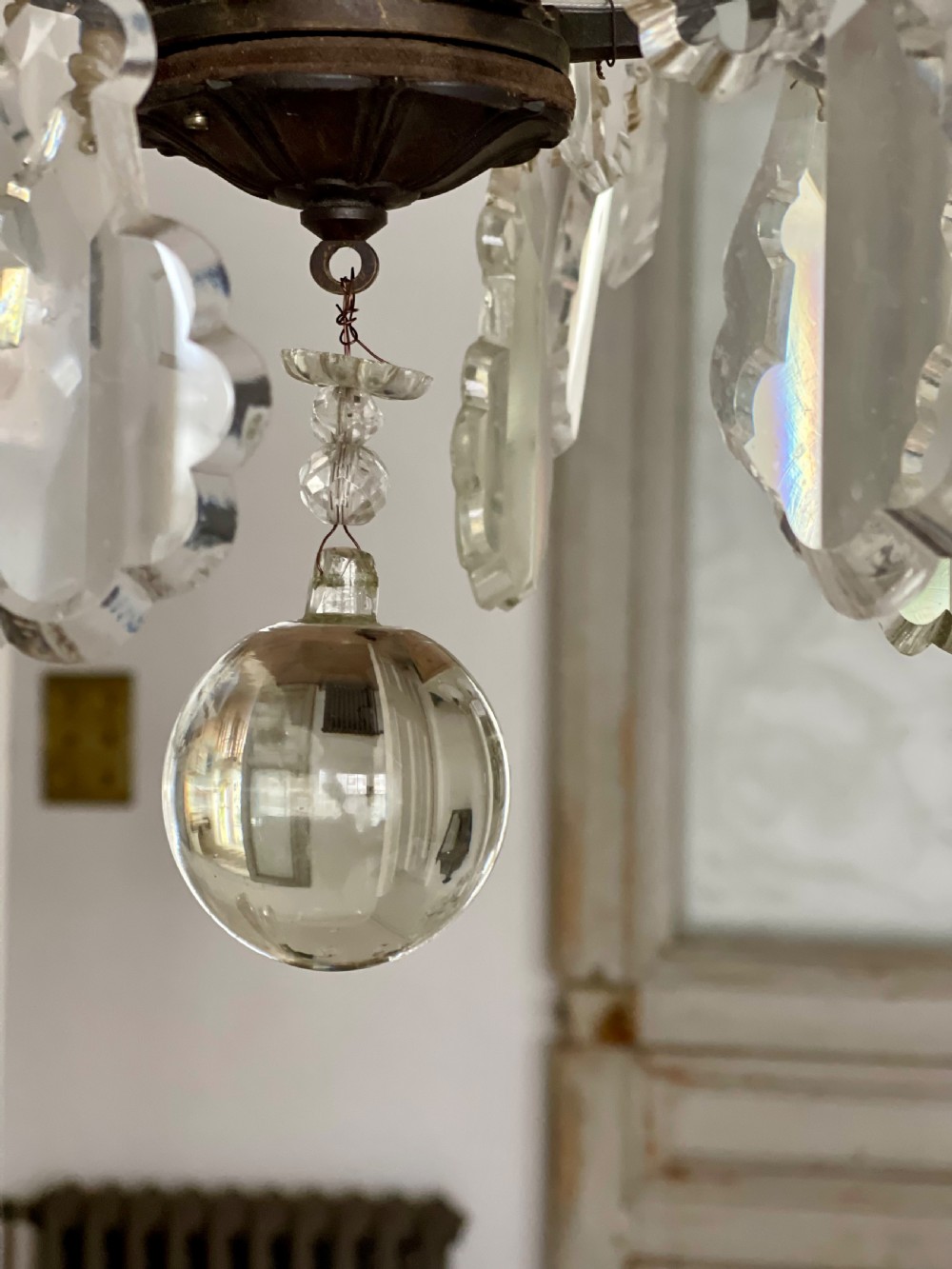 Antique French crystal 6 arm chandelier View V