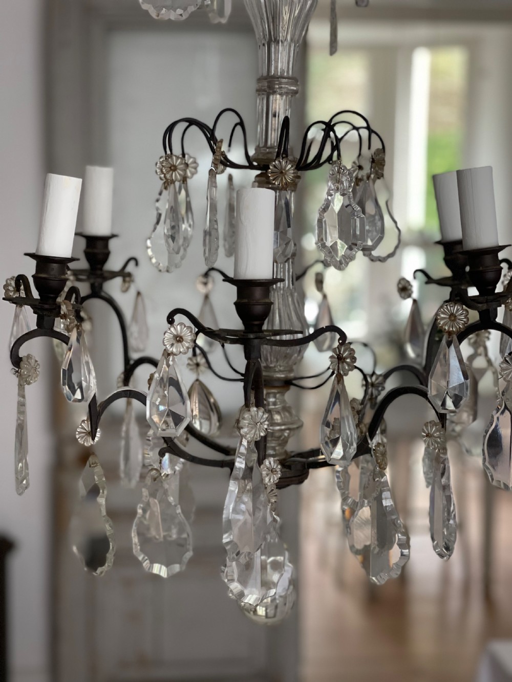 Antique French crystal 6 arm chandelier View VII