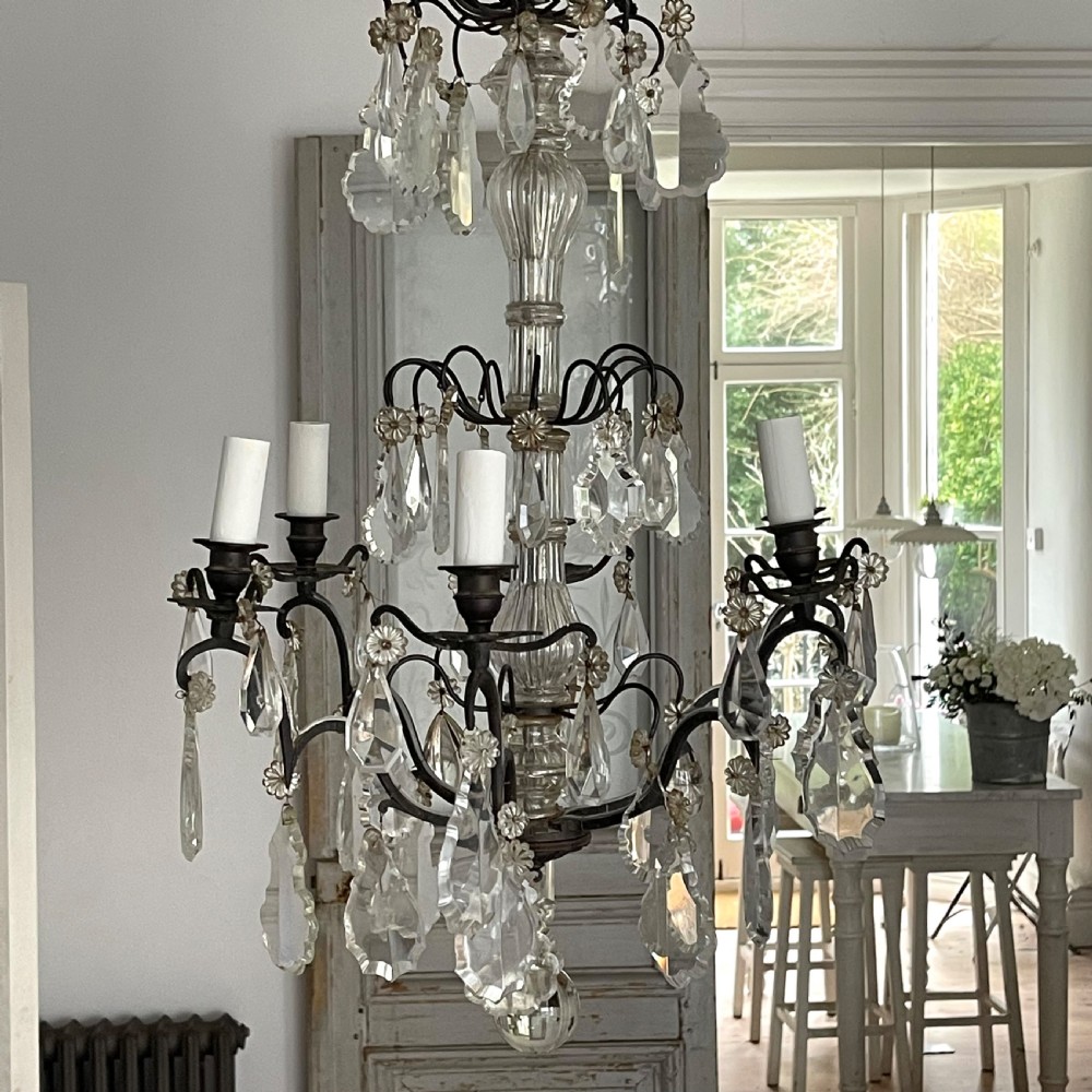 Antique French crystal 6 arm chandelier View VIII
