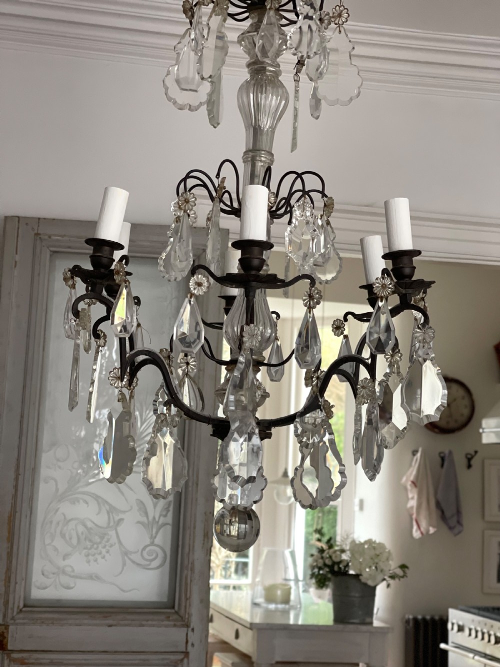 Antique French crystal 6 arm chandelier View IX