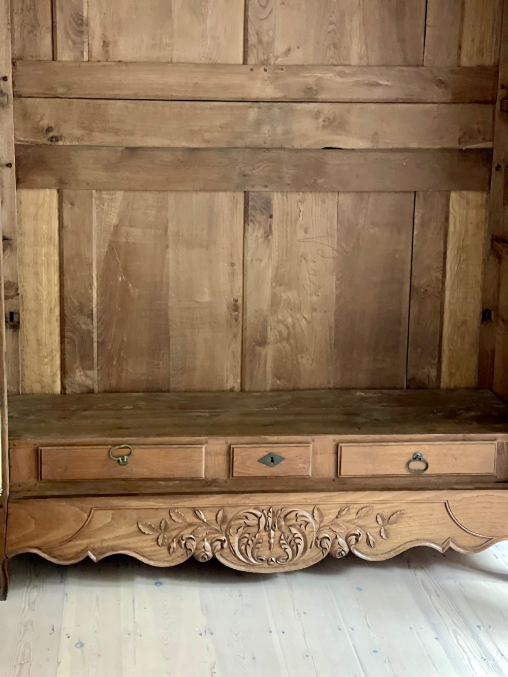 Antique French oak armoire with hanging rail View III
