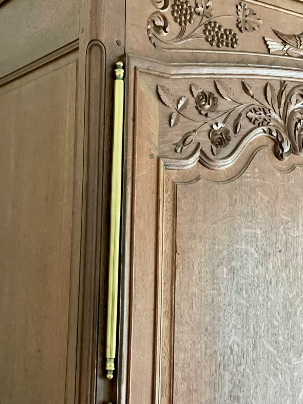 Antique French oak armoire with hanging rail View IX