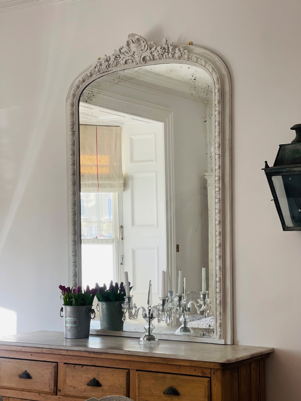 Large antique French painted mirror