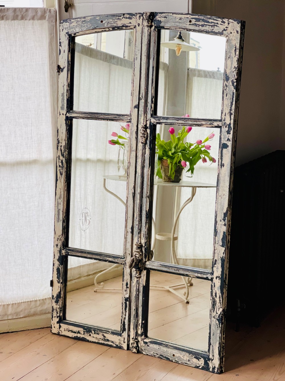 Pair of antique French mirrored windows View IX