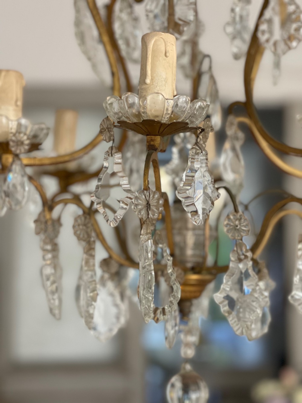 Antique French crystal cage chandelier View V