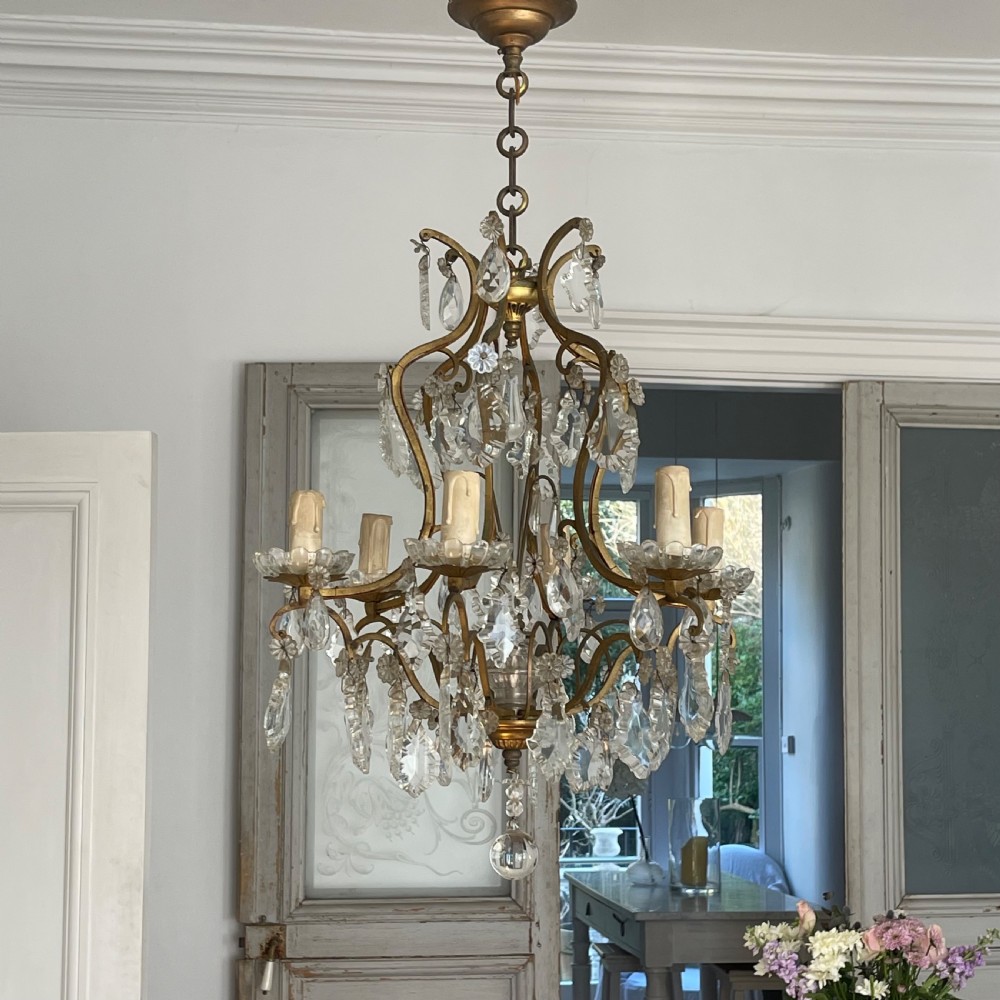 Antique French crystal cage chandelier View VII