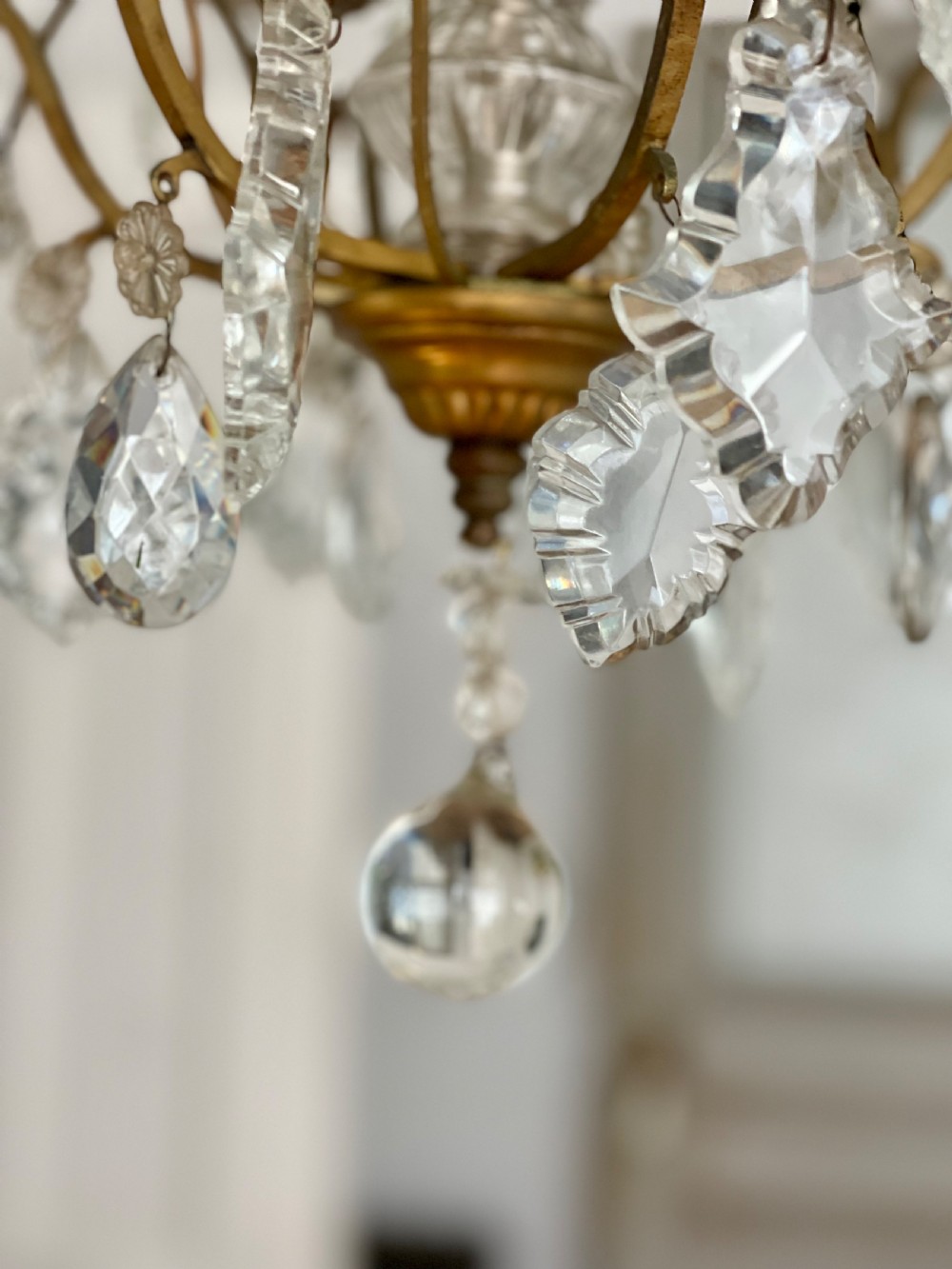 Antique French crystal cage chandelier View II