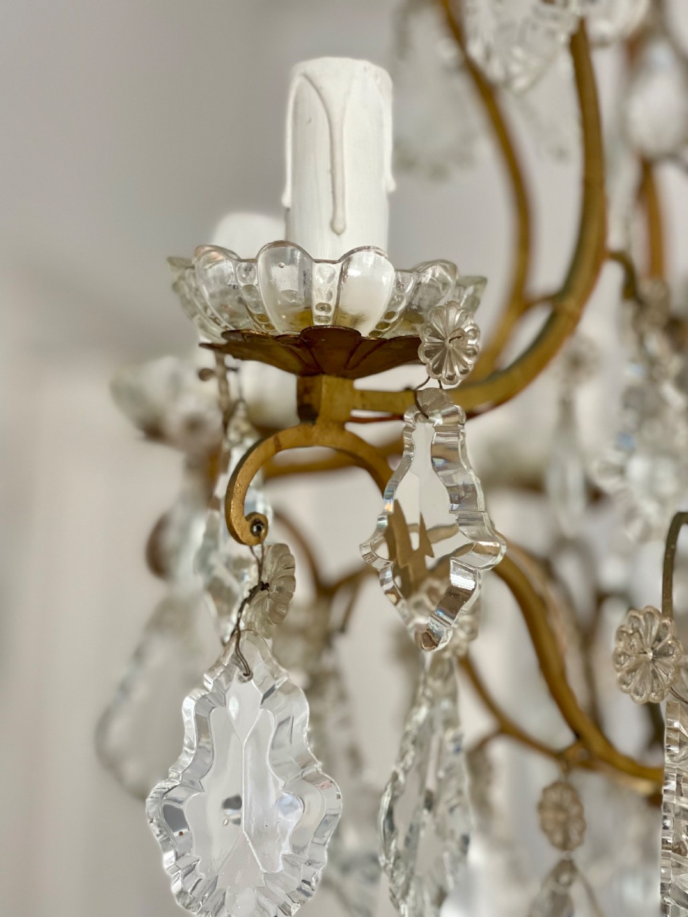Antique French crystal cage chandelier View III