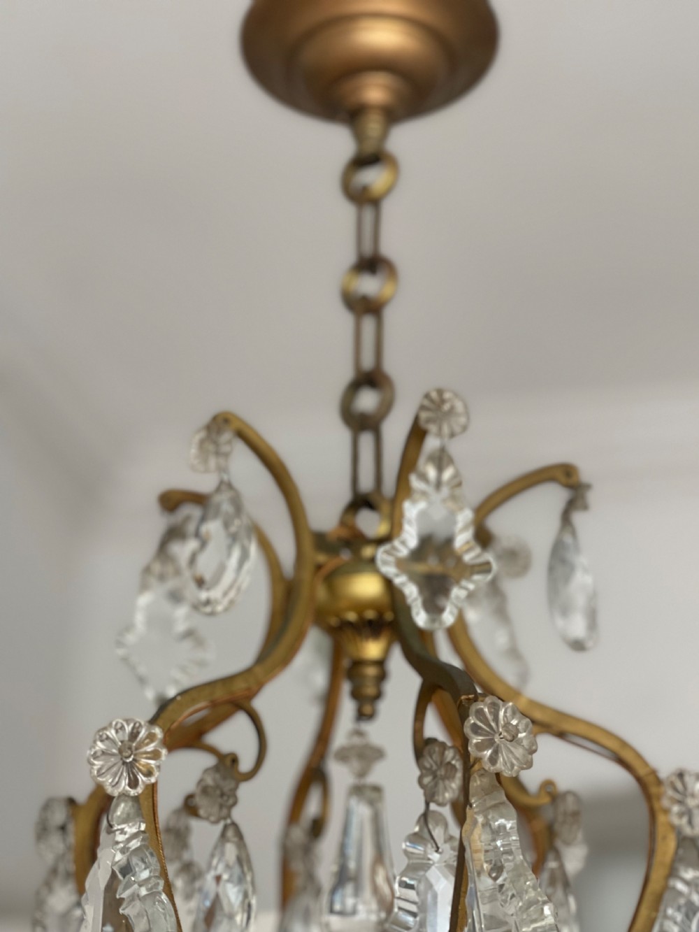 Antique French crystal cage chandelier View IV