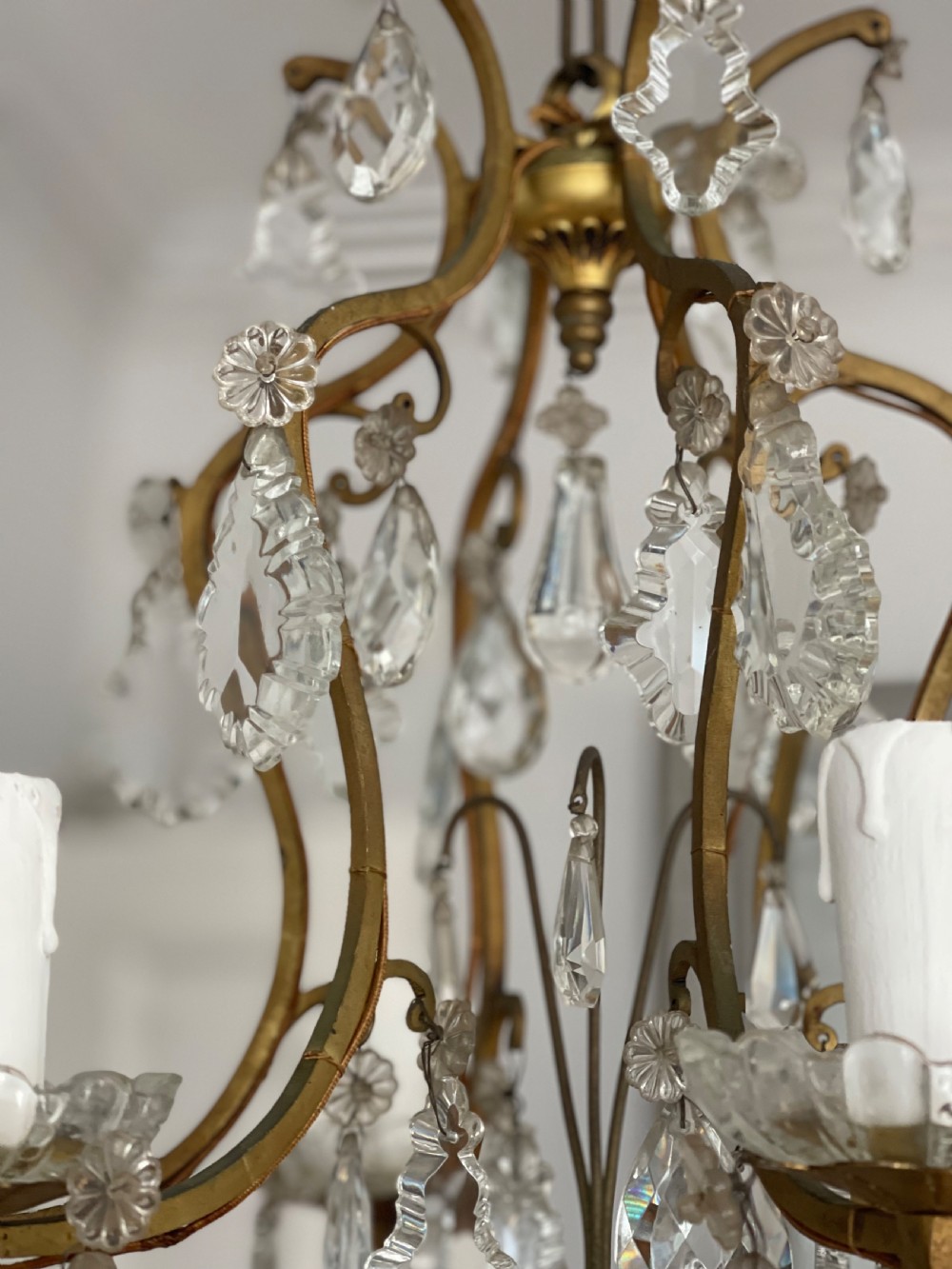 Antique French crystal cage chandelier View V