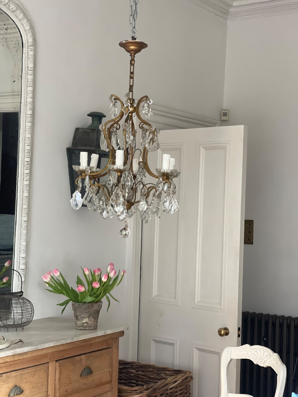 Antique French crystal cage chandelier View VII