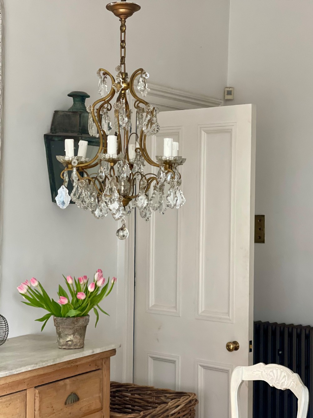 Antique French crystal cage chandelier View VIII