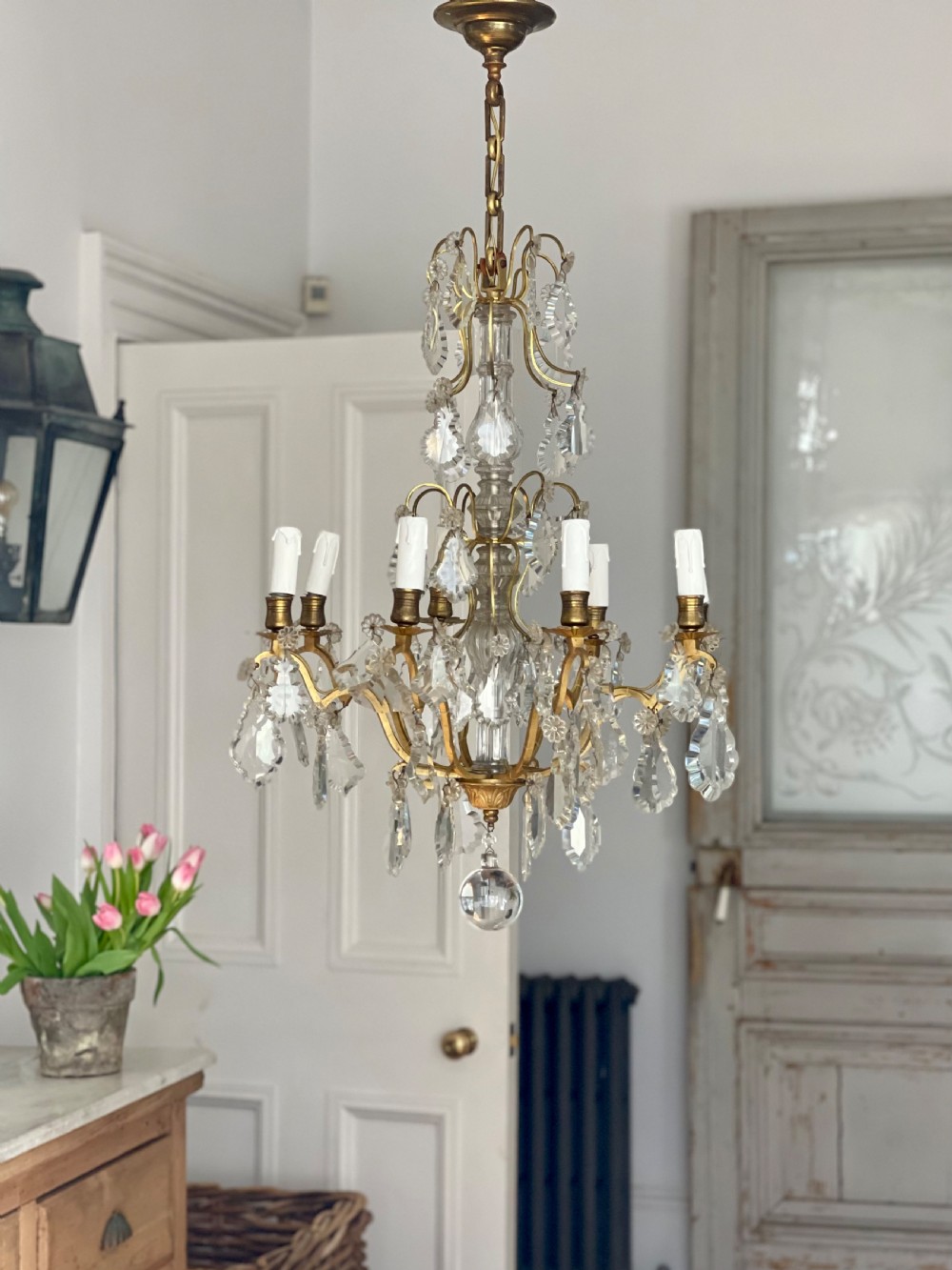 Large antique French crystal chandelier