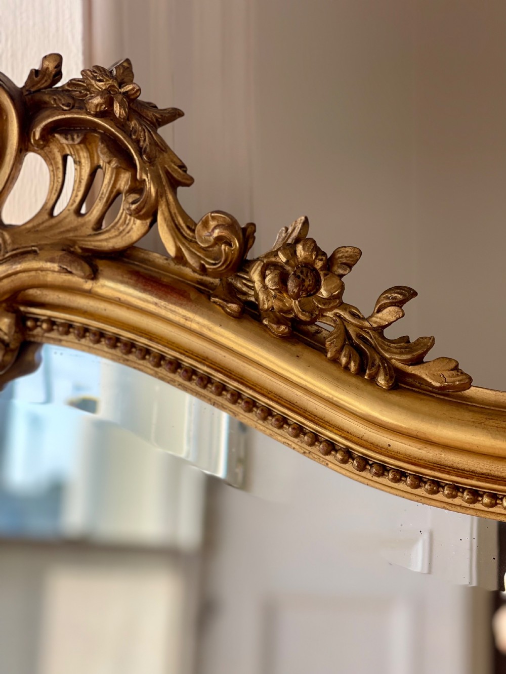 Large antique  French gilt Louis XV mirror - bevelled glass  View V
